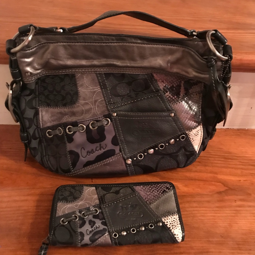 Black patchwork authentic coach purse & wallet